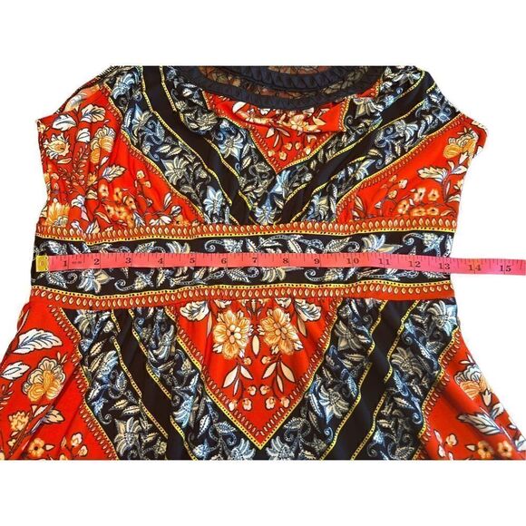 Sandra Darren red blue maxi halter handkerchief floral stretchy medium dress - Picture 4 of 7